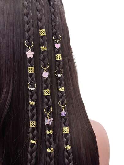 37Pcs Pink Cute Hair Rings Set, Butterfly/Star/Flower/Heart Hair Accessories For Women Girls, Y2K Sweet Style Hair Clips For Daily & Party