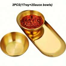 3/6件套豪华金色酱汁碗碟套装，高品质不锈钢调味碟和甜点盘，优雅餐具套装，适合圣诞节/新年/婚礼/派对等场合 - 彩色 - 查看 1