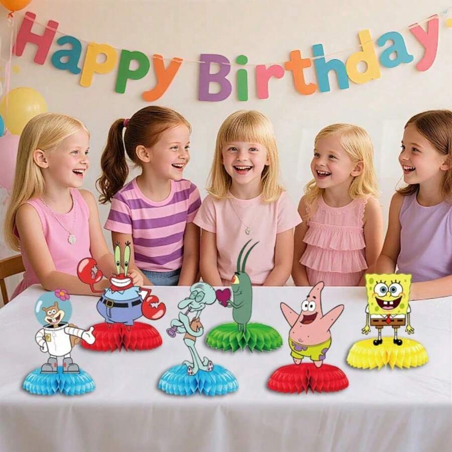 SpongeBob SquarePants 8pcs Honeycomb Shaped Decorations - Party Table Decor! Cute Theme Birthday Party Centerpieces, Complete Party Decoration Set. Essential For Fan Gatherings! - Multicolor - View 1