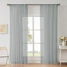 Solid Color Sheer Voile Curtains Semi-Sheer Tulle Drapes Light Filtering Window Screening Bedroom Living Room - Black - View 8