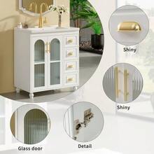Bathroom Furniture Single Vanity Unit With Base Cabinet 80cm With Ceramic Washbasin, White - White - View 7