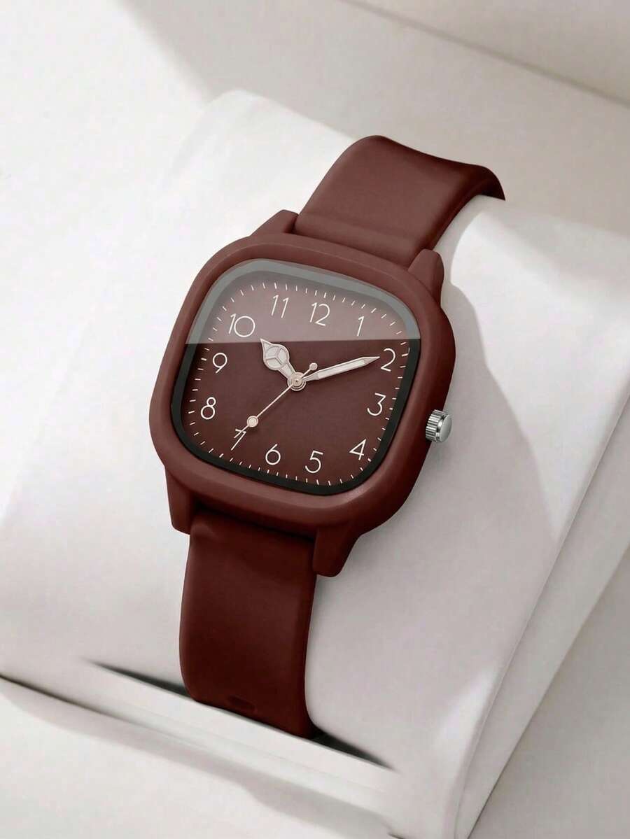 1 pieza Reloj de cuarzo de silicona para mujer, esfera cuadrada minimalista de moda, reloj de estilo pulsera clásico (1 pieza/set), reloj de mujer - Multicolor - Ver 1