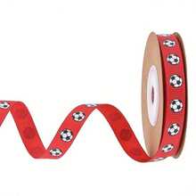 1pc Soccer Theme Ribbon - Navy Blue And Red Background With White Soccer Ball Print, Durable Gift Wrapping For Sports Parties, Birthday Celebrations And Holiday Decorations. Battery-Free Decorative Ribbon, Suitable For Holiday Decor, Modern Style Ribbon, Smooth Texture, Soccer Theme Ribbon For Various Occasions (Random Style) - Multicolor - View 3