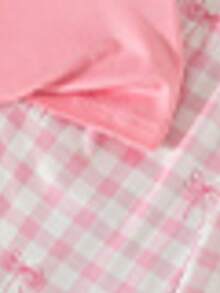 Bộ đồ bé gái mùa hè 2026 gồm áo thun ngắn tay màu hồng và quần ống rộng kẻ caro, 2 món. - Hồng - Xem 10