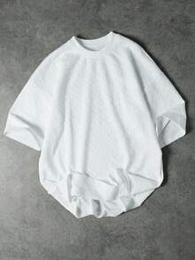 Teen Boys Textured Loose Fit Short Sleeve T-Shirt, Casual School/Work Wear, Spring/Summer - White - View 5