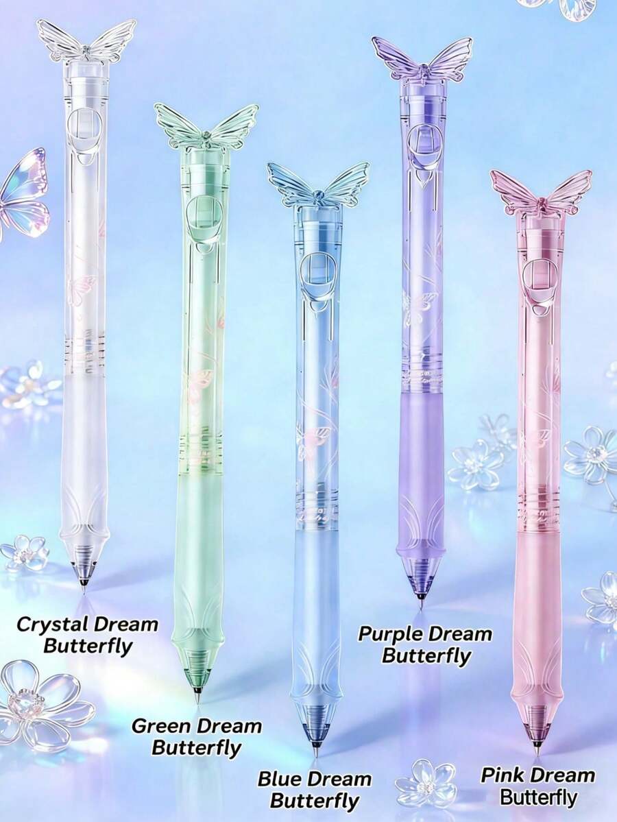1pc Butterfly Motion Click Ballpoint Pen, 0.5mm Tip, Quick-Drying Ink, Smooth Writing For Students And Office Use, Cute Butterfly Design - Gel Pen - View 1
