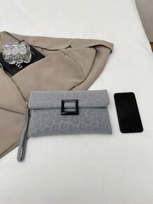 Fashionable Minimalist Casual Clutch Bag, New Solid Color Retro Envelope Wallet Handbag For Women - Grey - View 3