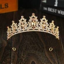 1 件时尚水晶新娘皇冠，巴洛克式奢华水钻女王皇冠，婚纱配饰头饰，婚礼礼物 - 金色紅水晶 - 查看 16