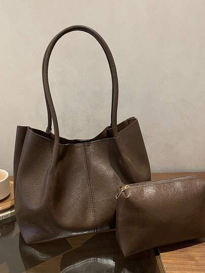 حقيبة كتف كبيرة السعة ذات لون أحادي مطرزة بأسلوب أنيق، حقيبة كروس كاجوال، حقيبة يد أنيقة للسيدات مناسبة لحمل الكمبيوتر اللوحي والمحفظة والهاتف والمستحضرات، مثالية للمكتب والتسوق والسفر والتصوير، وهي هدية ممتازة للصديقة والأم والابنة، قطعتان