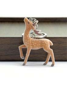 1pc Elegant Flocked Deer Keychain, Mini Deer Bag Charm, Keychain/Backpack Accessory - Multicolor - View 8