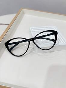 1副女士休闲复古猫眼黑色时尚平底眼镜，适合日常佩戴和街拍 - 黑色 - 查看 5