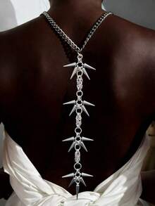 1pc Punk Rock Rivet Design Long Stainless Steel Necklace, Fashionable Casual Street Style For Women - Multicolor - View 2