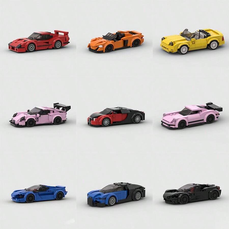 粉色/灰色/超级跑车赛车经典MOC积木套装，可拼搭DIY汽车模型，适合成人，城市科技冠军系列，适合作为生日、万圣节、圣诞节、复活节礼物