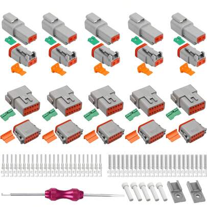 Bộ đầu nối Deutsch DT, 2/3/4/6/8/12 chân, đầu nối điện chống thấm nước, với các tiếp điểm dập khuôn cỡ 16 cho dây dẫn 14-18 AWG, dùng cho ô tô, xe tải, thuyền.