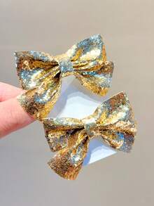 2pcs Girls Glitter Bow Hair Clips, Fashionable Elegant Butterfly Hair Accessories - Multicolor - View 4