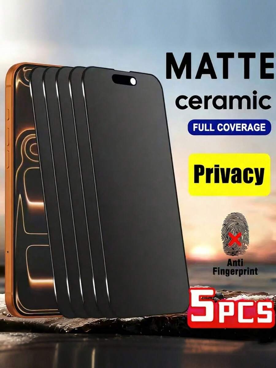 5 Packs Full-Coverage Matte Privacy Screen Protector - For IPhone, Privacy Screen Protector, Anti-Spy And Fingerprint, Upgraded Edge Protection, Scratch-Resistant, Easy To Install, Bubble-Free, Perfectly Compatible With IPhone 17 Pro Max/17 Air/16 Pro Max/16e/15 Pro Max/15 Plus/14 Pro Max/13 Mini/12 Mini/11 Pro Max/XS Max Series, Ceramic Film, Soft Film, Compatible With Phone Cases.