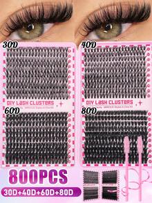 Queenice 800 Clusters Mixed-Length False Eyelashes, Including 50D, 60D, 80D, 100D Four Specifications Of Segmented False Eyelashes, Various Styles, DIY At Home, Natural And Thick Effect, Ideal For Fluffy, Dense, Voluminous And Exaggerated Makeup Looks, Perfect Gift For Mother's Day, Valentine's Day, Easter, Christmas - D - View 13