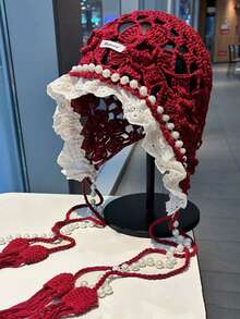 1 chiếc mũ len móc thủ công dành cho nữ, mũ len dệt tay có tua rua, mũ chống nắng mùa hè thời trang, phong cách Bohemian, thích hợp cho Ngày Valentine, đội cùng mẹ và con gái, trang phục đi nghỉ mát, trang phục Halloween (Nhãn có chữ cái được may ngẫu nhiên) - Nhiều màu - Xem 11