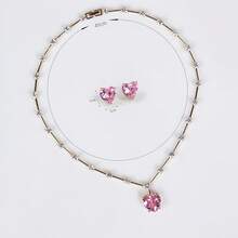 三件套项链耳环套装，心形吊坠项链，锆石项链，简约风格首饰套装，送给她的独特礼物，首饰 - 首飾套裝 - 查看 3