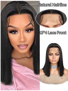 合成蕾丝前假发，短款波波头波浪卷发，13*4区域透气蕾丝网，纯手工编织，耐热，可自由造型。 - 彩色 - 查看 1