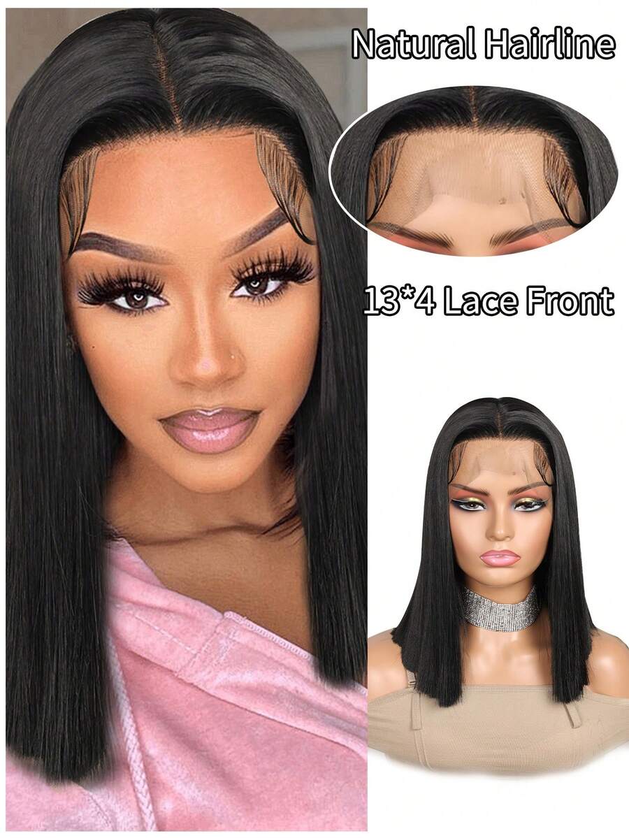 合成蕾丝前假发，短款波波头波浪卷发，13*4区域透气蕾丝网，纯手工编织，耐热，可自由造型。 - 彩色 - 查看 1