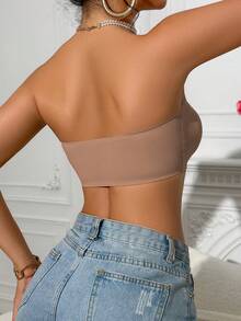 2pcs (Mocha + Dark Apricot) Front Closure Bandeau Bra, Upgraded Non-Slip Silicone, Wireless Seamless Bra (A-C Cup) - Multicolor - View 11