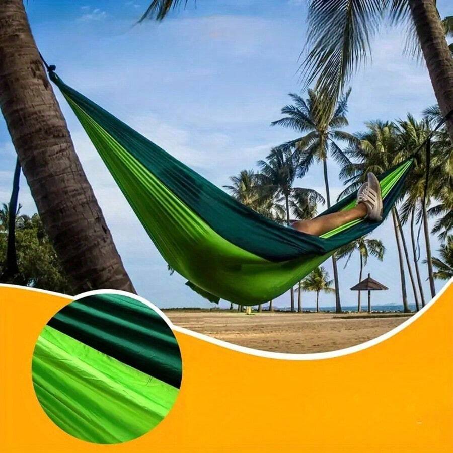 Rede de viagem ultraleve, suporta até 300 kg, respirável e de secagem rápida, acompanha 2 mosquetões premium e 2 fitas de nylon, adequada para uso externo, interno e no jardim, equipamento de camping. - Multicolorido - Ver 1