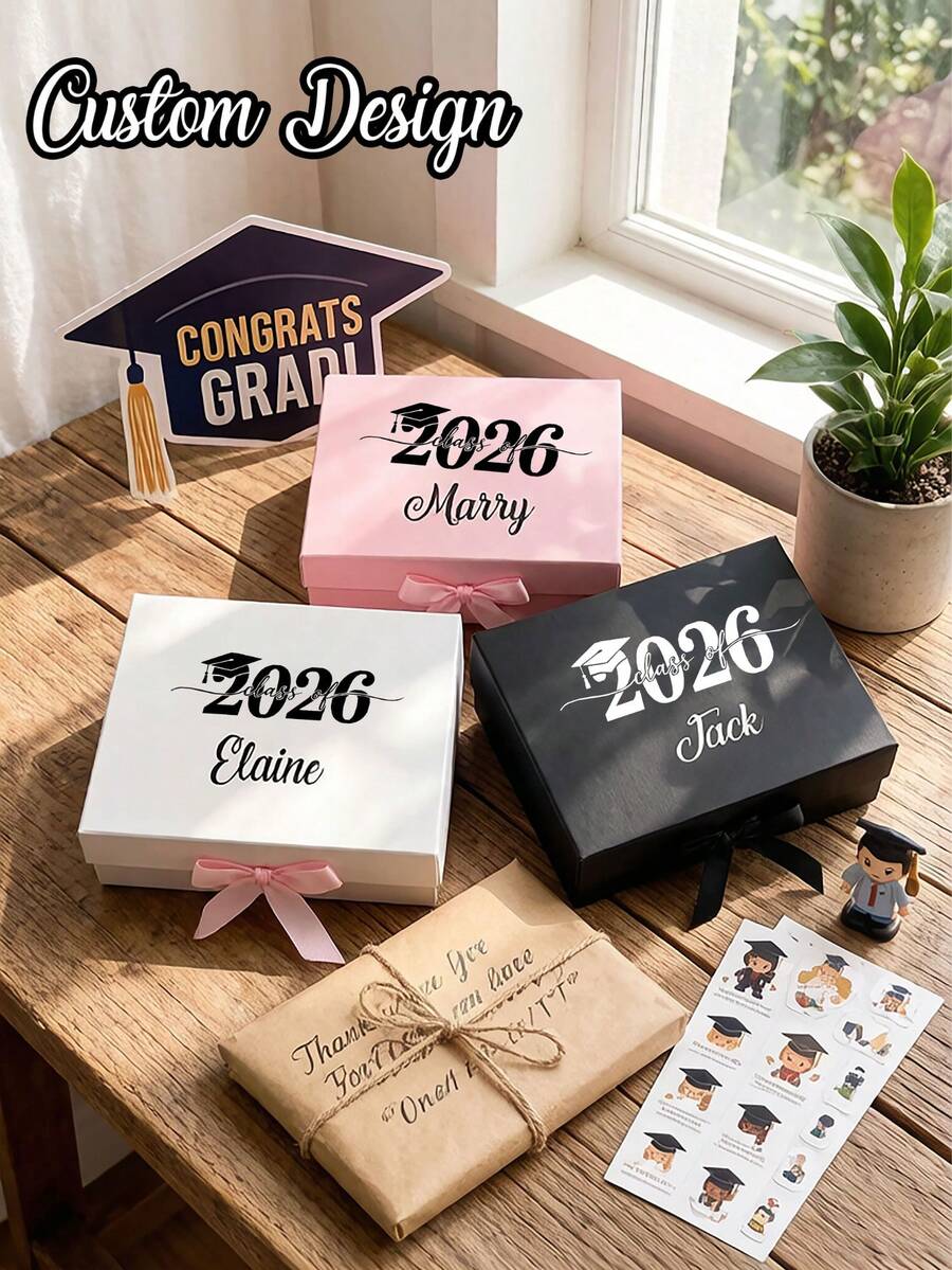 1 pieza Caja de regalo personalizada para graduación, caja de regalo con cinta magnética, caja de regalo para fiesta de graduación personalizada, caja de regalo para fiesta de graduación personalizada, caja de regalo con nombre personalizado, regalo de graduación, caja de regalo para fiesta de graduación, caja de regalo del Día de la Madre personalizada, con tapa y cinta de satén, regalo personalizado, graduación, regalo de graduación, adecuado para suministros de fiesta de graduación, deseos de cumpleaños, suministros para fiesta de cumpleaños - Multicolor - Ver 1