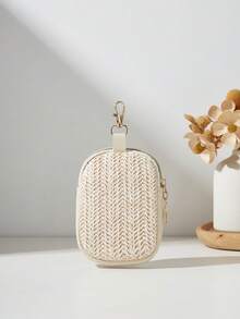 Casual New Quilted Coin Purse Keychain - Beige - View 4