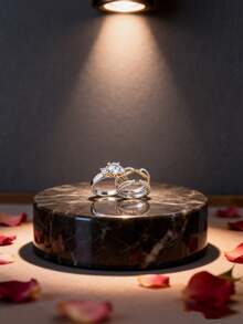 Bộ 2 chiếc nhẫn mạ vàng bạc, đính 3 viên đá tương phản, nhẫn nhiều lớp sang trọng đính đá Cubic Zirconia, trang sức tinh tế cho ngày thường, nhẫn đính hôn, nhẫn cưới, nhẫn hẹn hò, quà tặng cho nàng. - Vàng - Xem 2