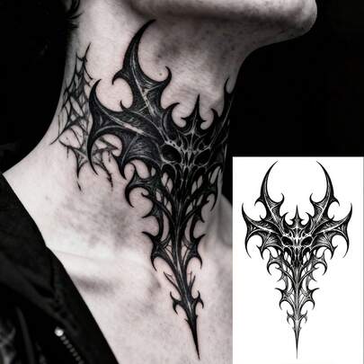 Tatuaje gótico minimalista de calle, tatuaje de brazalete con patrón exagerado y abstracto de calavera misteriosa y espinas, regalo para fiestas, tatuajes de festival, pegatina de tatuaje temporal impermeable para muñeca, oreja, parte posterior de la mano, hombro, clavícula, abdomen, pierna, hombro, cuello, brazo