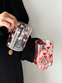 1pc High Borosilicate Glass Heart-Shaped Cup, Transparent Heat-Resistant Heart Mug, Juice/Coffee Cup For Home Use - Multicolor - View 4