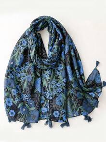 1pc Simple Cotton & Linen Printed Scarf, New Women's Silk Scarf, Spring/Summer Sunscreen Beach Shawl, Fashion Headscarf, Long Scarf Shawl For Women - Multicolor - View 3