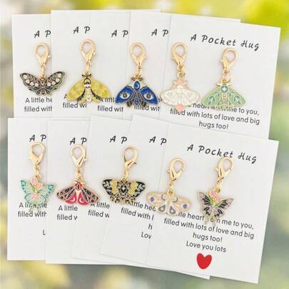 20pcs/10sets Elegant Butterfly Keyring Packs For Spring & Summer Gifts, Assorted Styles Metal Keychains With Heart Pocket Hug Cards (Including Keyrings) - Lobster Clasp, Durable Zinc Alloy | Ideal For Students, Coworkers, Friends | Suitable For Birthday, Encouragement, Holiday Blessings, Long-Distance Care | - Thoughtful Gifts For Women, Teachers, Moms, Best Friends, Handbag Charms For Daily Outfit