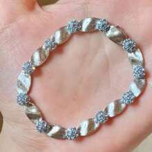 1pc Two-Tone Textured Leaf Bracelet With Sparkle Cluster Accents - Ribbon Bracelet - View 4