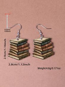 1 Pair 2D Flat Book Pattern Acrylic Pendant Teardrop Earrings, Elegant Minimalist Style Jewelry Earrings For Women, Suitable For Daily And Vacation Wear - Multicolor - View 3