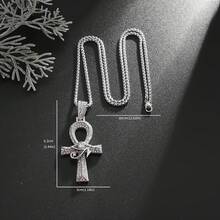 Elegant & Luxurious Golden-Tone Cubic Synthetic Zirconia Ankh Eye Of Horus Pendant Necklace - Egyptian Symbolism For Protection & Eternal Life, Sparkling Accents, Durable Chain For Daily Wear & Parties, Women's Fashion Jewelry Gift, Egyptian Jewelry, Symbolic Gift, Intricate Detailing, Stylish Accessory, Statement Piece, Gift Shoppers - 金色 - 查看 5