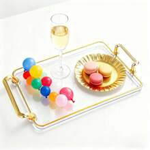 Khay đựng bánh bằng acrylic trong suốt với viền và tay cầm mạ vàng, khay trưng bày cocktail và đồ ăn nhẹ, kiểu dáng Ins Style. - Xem 3