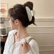 3-Color Set Marble Streamer Cloud Pattern Crescent Acetate Hair Clip, High-End Fashionable Sweet Hair Accessory, Back Of Updo Half-Grip Hair Versatile Shark Clip T012 - 方形 - 藍,白,粉紅色,3 色/套 - 查看 9