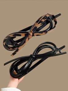 2个/3个装女士皮革蝴蝶结扭结发夹，大号防滑发夹，适合优雅盘发造型 - 彩色 - 查看 14