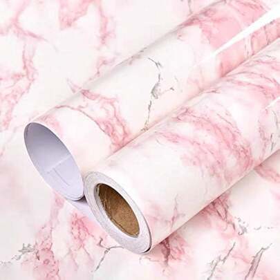 1 Cuộn Giấy Dán Tường Tự Dính Vân Đá Hồng Trắng, Có Thể Tháo Rời, Kích Thước 15.7inX39.3/118.1/196.8in, Chống Thấm Nước, Dễ Lau Dẹp, Giấy Dán Tường Vinyl Có Thể Tháo Rời, Thích Hợp Cho Nhà Bếp, Phòng Tắm, Tủ, Mặt Bàn, Ngăn Kéo, Kệ, Trang Trí