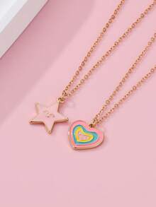 Bộ 2 chiếc dây chuyền mặt hình ngựa cầu vồng hoạt hình dễ thương, trái tim và ngôi sao cho trẻ em, thích hợp để đeo hàng ngày, làm quà tặng hoặc dịp lễ. - Nhiều màu - Xem 2