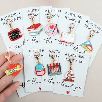 9pcs/Set Learning Themed Keychain Set, Includes Backpack, Book, Blackboard, Ruler And Other Study Accessories, Great As Student Progress Reward, Graduation Memorabilia, Or Teacher's Gift To Students