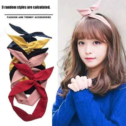 韩版兔耳发箍，复古纯色麂皮扭绳兔耳发箍，女士发饰