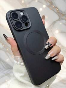 1个黑色时尚磁吸磨砂软手机壳，兼容 17/17e、Apple Air 16/15/14 Plus/13/12/11 Pro Max，玻璃镜片，支持无线充电保护套 - 黑色 - 查看 3