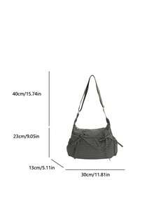 Nuevo Bolso de Hombro Plisado con Cordón y Diseño a Cuadros, Bolso Bandolera para Mujer - Verde - Ver 8