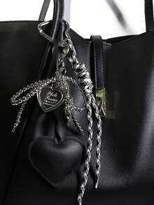 1个PU皮革心形珍珠蝴蝶结编织绳包饰、钥匙扣、手机挂绳 - 彩色 - 查看 7