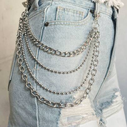 1件朋克金属多层腰链配饰，百搭男女通用裤链，适合日常佩戴、时尚搭配、夏季、校园、秋季、万圣节等场合。