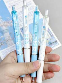 4支可爱蝴蝶花卉图案按压式圆珠笔，0.5毫米笔尖，书写流畅，适合学生、考试和记笔记 - 蝴蝶結碎花 - 查看 9