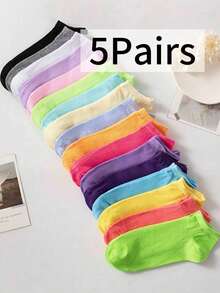20/5 Pairs Women Candy Color Heart Bow Striped Comfortable Casual Short Socks, Suitable For Valentine's Day Gift Or Matching, Random Colors (Multiple Combinations Available) - Multicolor - View 7